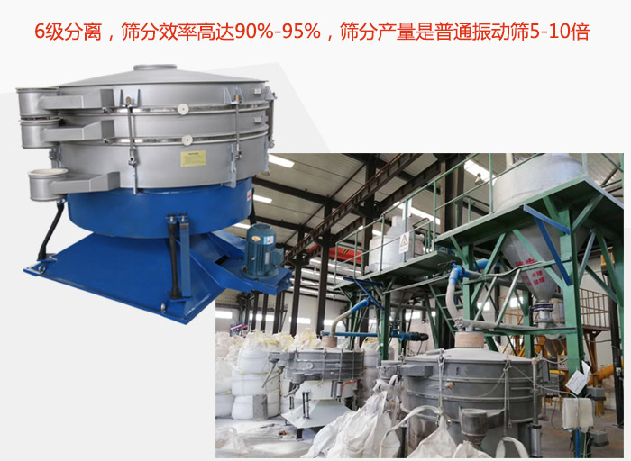 搖擺篩采用6級分離，篩分效率高達90%-95%，篩分產(chǎn)量是普通振動篩5-10倍