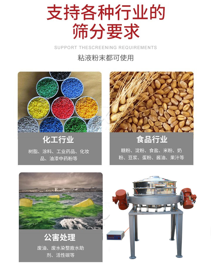 直排篩適用行業：化工行業，食品行業，金屬行業，以及公害處理等行業。支持各種行業的篩分要求。