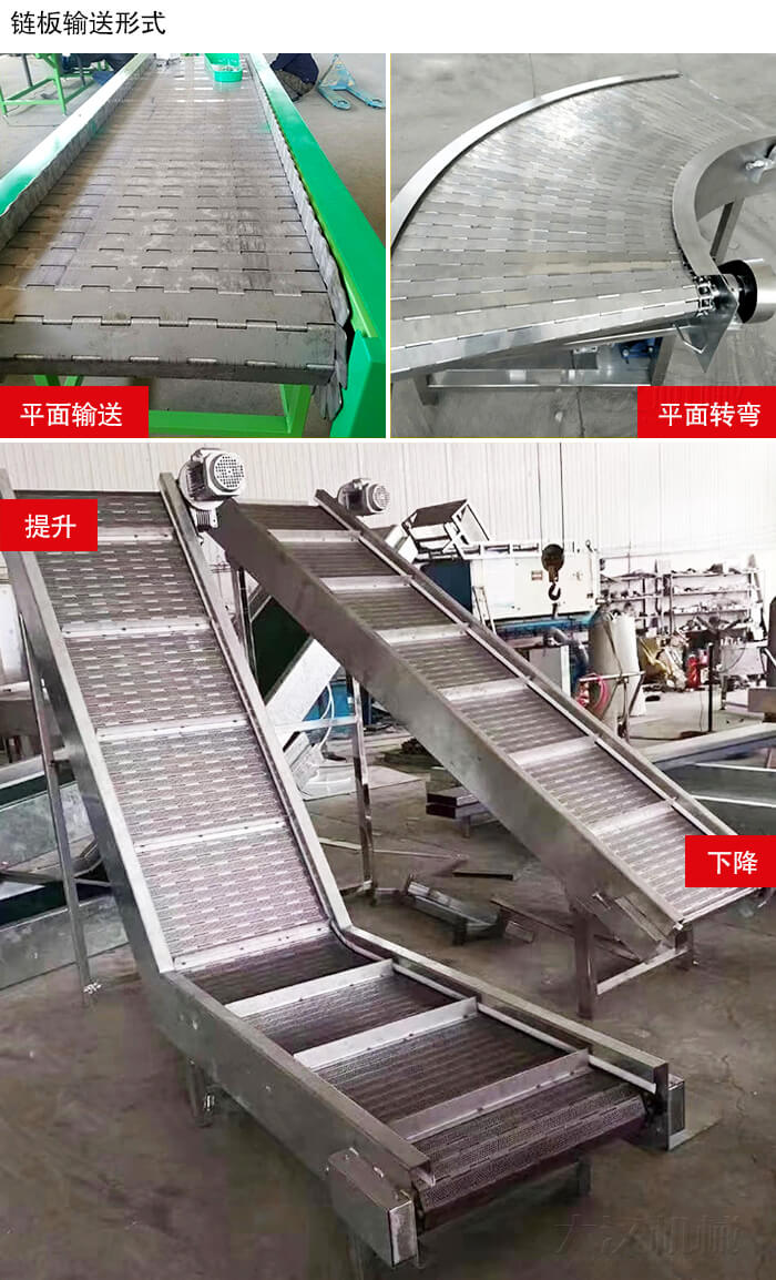 鏈板輸送機平面輸送，平面拐彎，提升等運行現場圖片